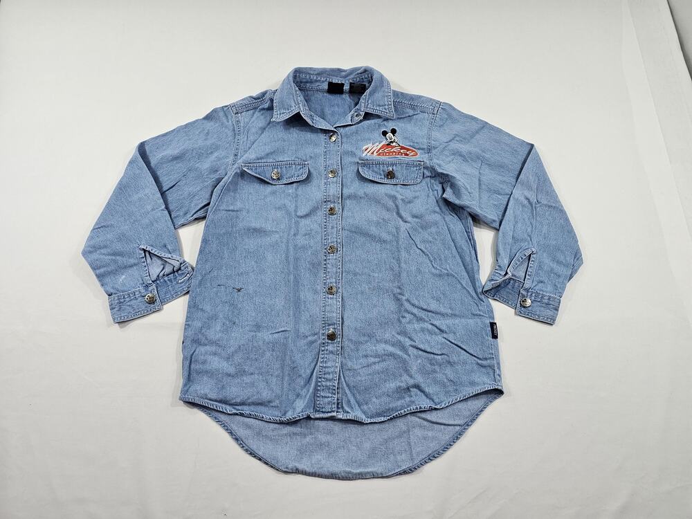 Mickey Mouse Classic Unlimited Denim Cotton Button Down Pocket Shirt M 1990s